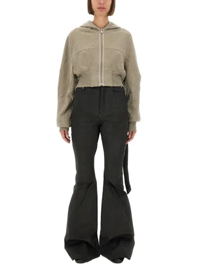 Rick Owens Drkshdw Cropped Hooded Tunic Sweatshirt In Brown
