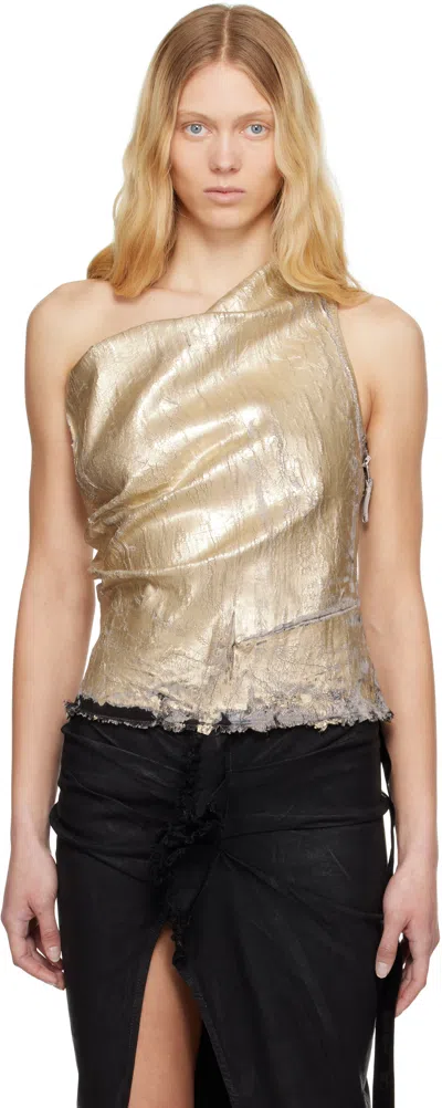 Rick Owens Drkshdw Gold Hollywood Athena Cropped Denim Top In 02 Gold