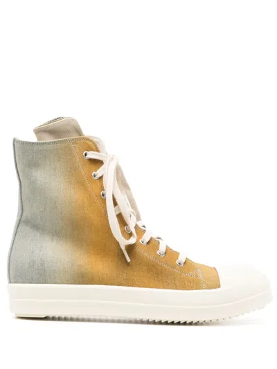 Rick Owens Drkshdw Gradient-effect Denim Sneakers In Yellow