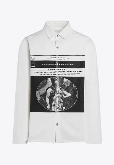 Rick Owens Drkshdw Graphic Print Long-sleeved Shirt In White
