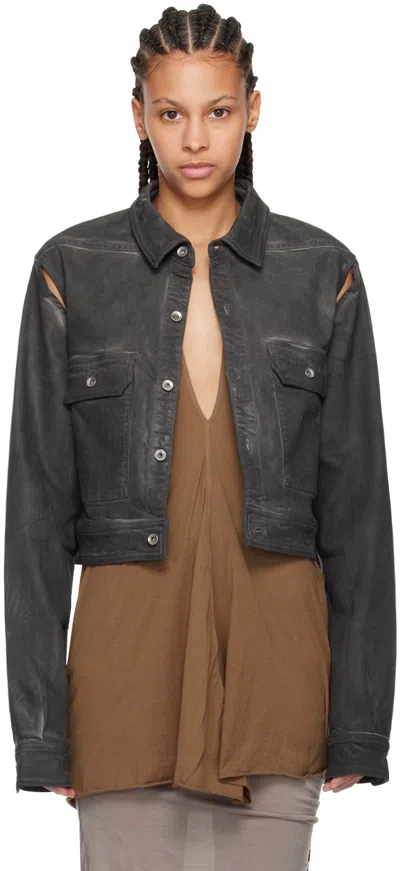Rick Owens Drkshdw Gray Cape Sleeve Cropped Denim Jacket In 78 Dark Dust