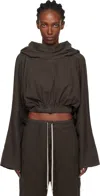 Rick Owens Drkshdw Gray Concordians Cropped Hoodie In Brown