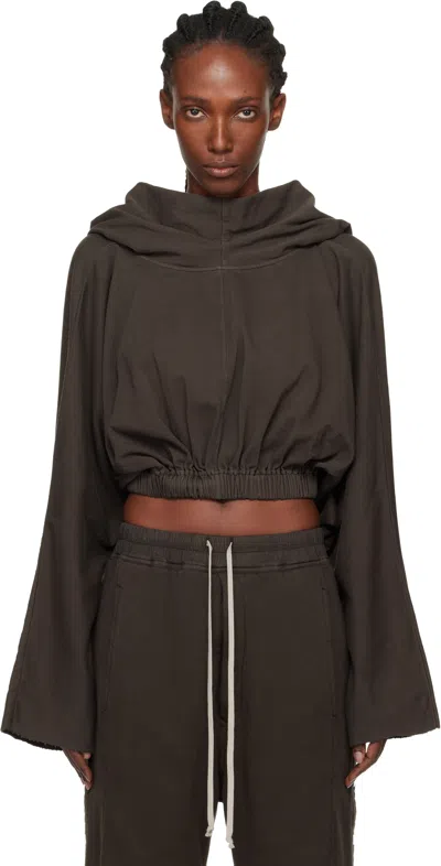 Rick Owens Drkshdw Gray Concordians Cropped Hoodie In Brown