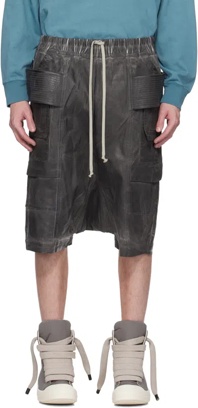 Rick Owens Drkshdw Gray Hollywood Creatch Cargo Pods Denim Shorts In Black