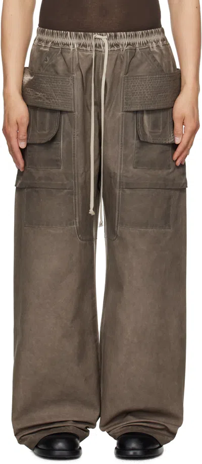 RICK OWENS DRKSHDW GRAY HOLLYWOOD CREATCH WIDE CARGO DRAWSTRING PANTS