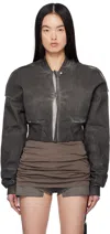 Rick Owens Drkshdw Gray Hollywood Cropped Denim Flight Jacket In 78 Drkdust