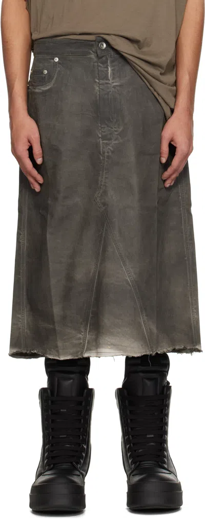 Rick Owens Drkshdw Gray Hollywood Godet Denim Midi Skirt In 78 Drkdust