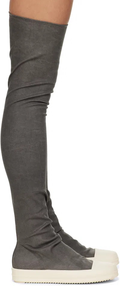 RICK OWENS DRKSHDW GRAY HOLLYWOOD HIGH SOCK SNEAKS TALL BOOTS