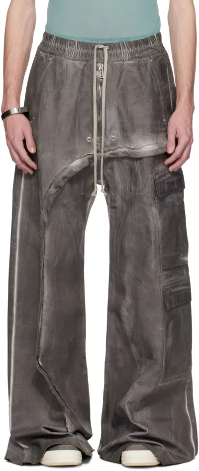 Rick Owens Drkshdw Gray Hollywood Imbalanced Double Cargo Jumbo Belas Denim Pants In 78 Drkdust