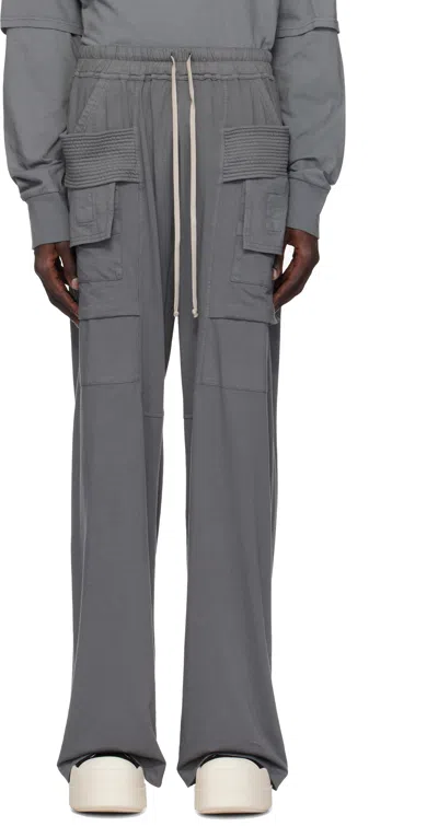Rick Owens Drkshdw Gray Porterville Creatch Wide Drawstring Cargo Pants In 88 Stone