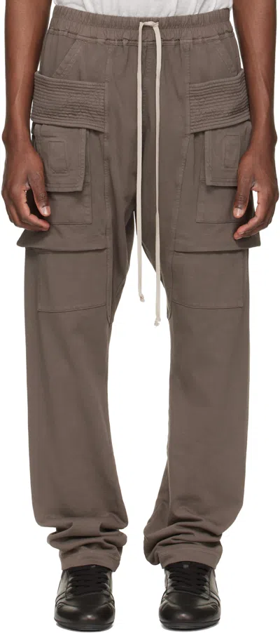 Rick Owens Drkshdw Gray Temple Creatch Drawstring Cargo Pants In Brown