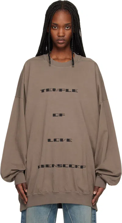 Rick Owens Drkshdw Temple Hun Crew Neck Sweatshirt In Brown