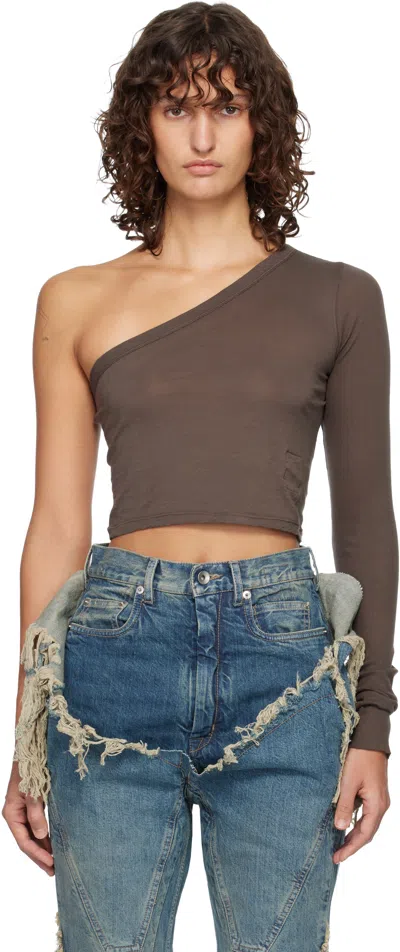 Rick Owens Drkshdw Temple Ziggy One-shoulder Design T-shirt In Brown