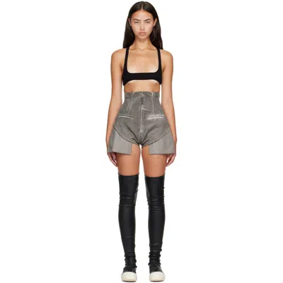 Rick Owens Drkshdw Gray Tower Dirt Cutoff Denim Shorts In 78 Dark Dust