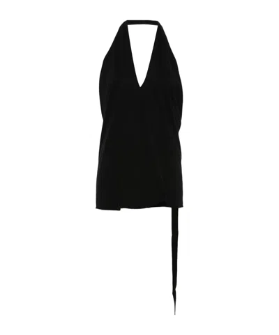 Rick Owens Drkshdw Halterneck Logo Jacquard Strap Top In Black