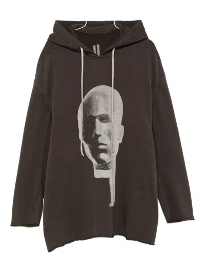 Rick Owens Drkshdw Head-print Drawstring Hoodie In Gray