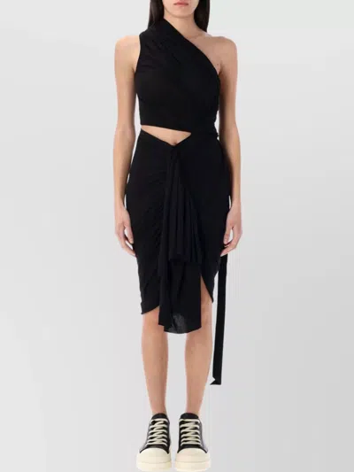 Rick Owens Drkshdw Hem Asymmetry One Shoulder Dress In Black