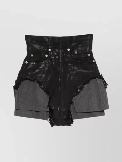 Rick Owens Drkshdw High Waist Denim Shorts With Contrast Panels In Black