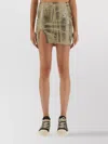Rick Owens Drkshdw High Waist Metallic Finish Skirt With Front Slit In Green