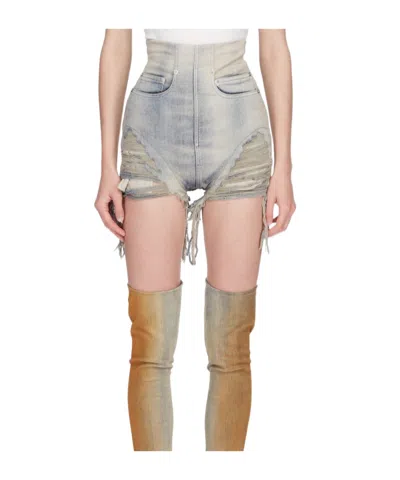 Rick Owens Drkshdw High-waisted Ripped Denim Shorts In Blue