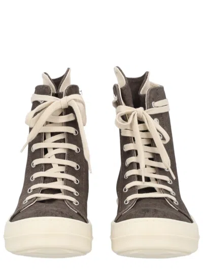 Rick Owens Drkshdw High-top Wrap-around Lace Charcoal Cotton Sneakers In Gray