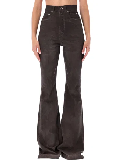 Rick Owens Drkshdw High Waist Bootcut Stretch Denim Jeans In Brown
