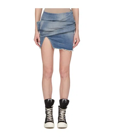 Rick Owens Drkshdw Hollywood Draped Mini Denim Skirt In Blue