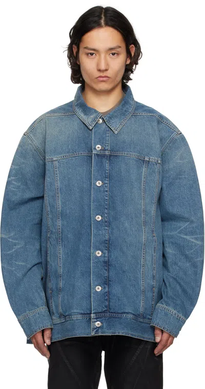Rick Owens Drkshdw Indigo Hollywood Jumbo Worker Denim Jacket In Blue