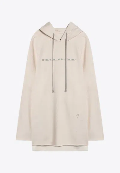Rick Owens Drkshdw Hollywood Oversized Logo Hoodie In White