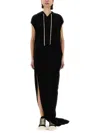 Rick Owens Drkshdw Hooded Black Maxi Dress With Side Slits