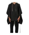 Rick Owens Drkshdw Raw-edge Drawstring Poncho Hoodie In Black