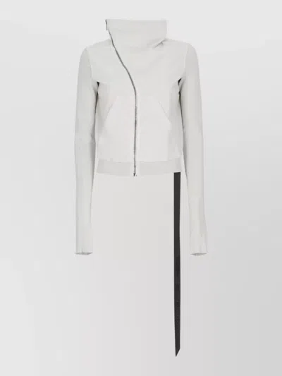 Rick Owens Drkshdw Hooded High Neck Cropped Cotton Sweatshirt In White