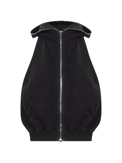 Rick Owens Drkshdw Hooded Sleeveless Zip Front Pouch Pocket Sweatshirt In Black