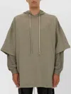 Rick Owens Drkshdw Hooded Sweater With Drawstring And Layered Sleeves In Neutral