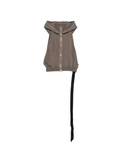 Rick Owens Drkshdw Hooded Zip-front Sleeveless Cotton Sweatshirt With Pouch Pocket In Gray