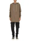 Rick Owens Drkshdw Oversized Longline Hoodie Drawstring Hood In Beige