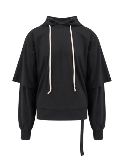 Rick Owens Drkshdw Hustler Double-layer Cotton Hoodie In Black