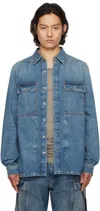 Rick Owens Drkshdw Mens Two-buttoned-pockets Curved-hem Denim Shirt Washed Indigo In 06 Washed Indigo