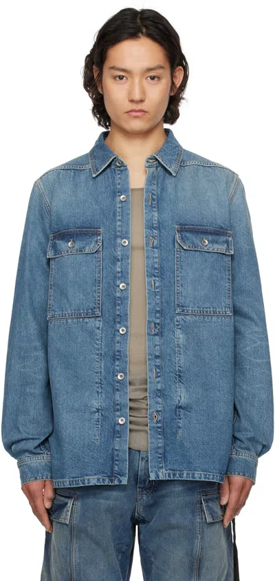 RICK OWENS DRKSHDW INDIGO HOLLYWOOD DENIM OVERSHIRT