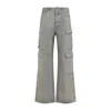 Rick Owens Drkshdw Wide Leg Cargo Style Denim Trousers In Animal Print