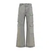 Rick Owens Drkshdw Wide Leg Cargo Style Denim Trousers In Animal Print