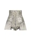 Rick Owens Drkshdw High Waist Metallic Finish Frayed Hem Shorts In Gray