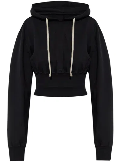 Rick Owens Drkshdw Cropped Hoodie With Drawstring And Hood In Black