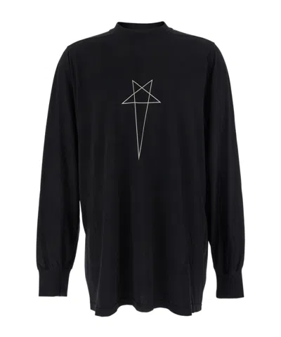 Rick Owens Drkshdw Black Crewneck T-shirt With Logo Print On The Front In Cotton Man