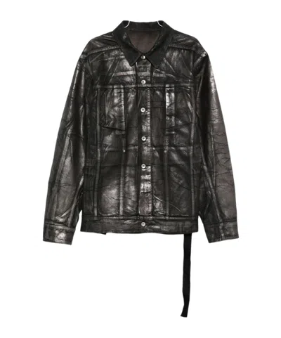RICK OWENS DRKSHDW JUMBO METALLIC-EFFECT DENIM JACKET