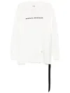 Rick Owens Drkshdw Oversized Long Sleeve T-shirt With Milk Black Print In White