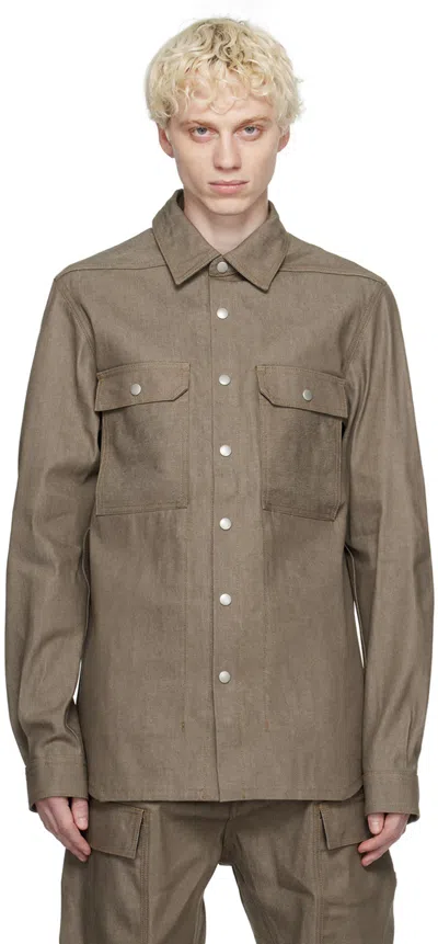 Rick Owens Drkshdw Khaki Spread Collar Denim Shirt In 85 Sage