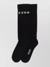 Rick Owens Drkshdw Knee-high Jacquard Logo Ribbed Socks In Black