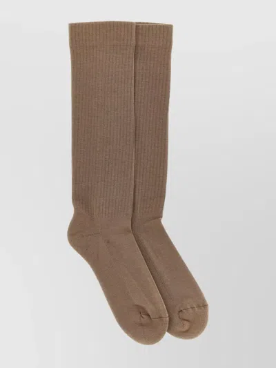 Rick Owens Drkshdw Knee-high Socks With Checkered Jacquard Design In Brown