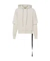 Rick Owens Drkshdw Layered Hooded Sweatshirt In White
